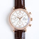 IWC annual calendar replica Portofino 42*13.5mm Dandong 7750 Movement Diamond Bezel Calfskin Leather Strap White/Blue/Grey Face Men Watch